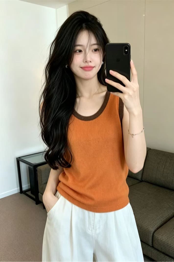 있음 보호 여름 켜기 새로운 배색 패치워크 홀로우 아웃 뒤로 민소매 니트 스웨터 여성 고급 센스 인사이드 잡아라. 의류 여성 이미지 6