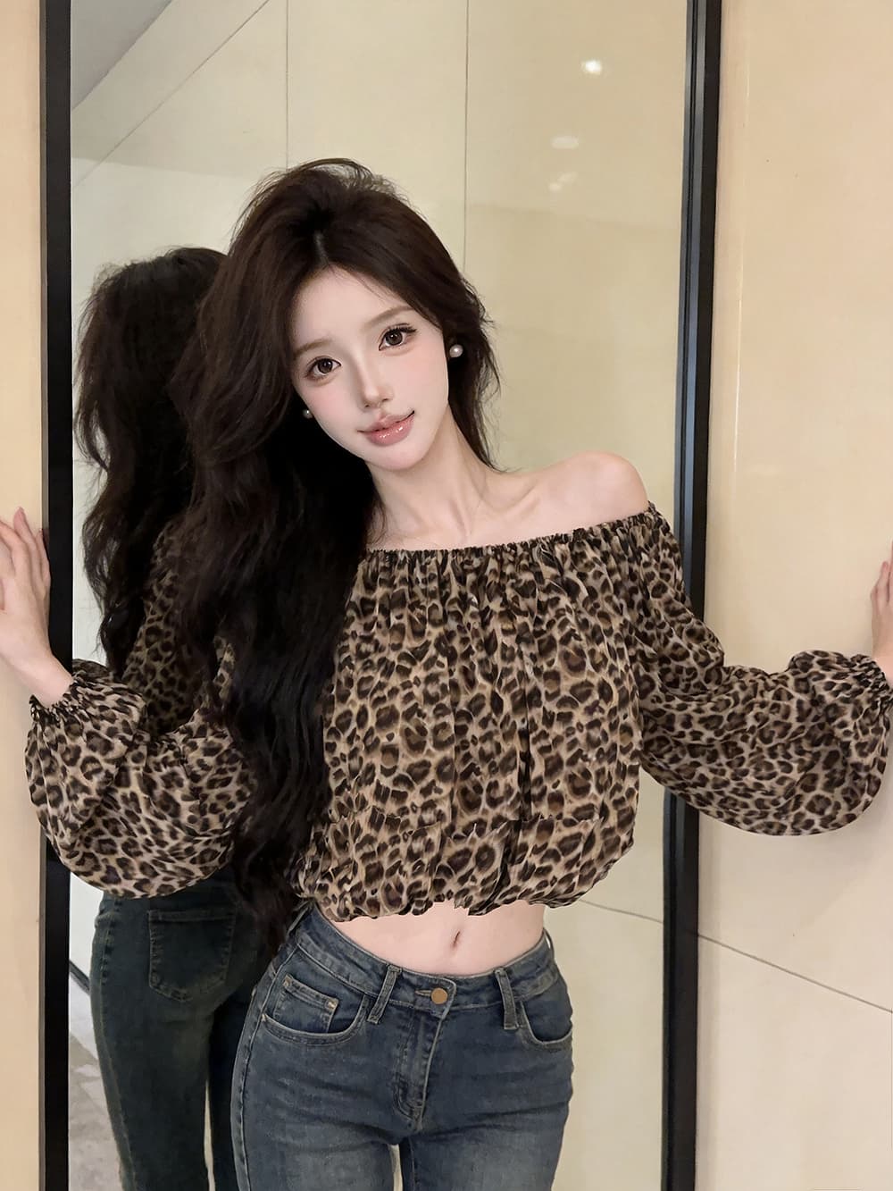 있음 보호 이른 가을 새로운 프랑스식 섹시함 품격 오프숄더 긴팔 맨위 여성 쇼트 스타일 쉬폰 작은 셔츠 상세 이미지 11
