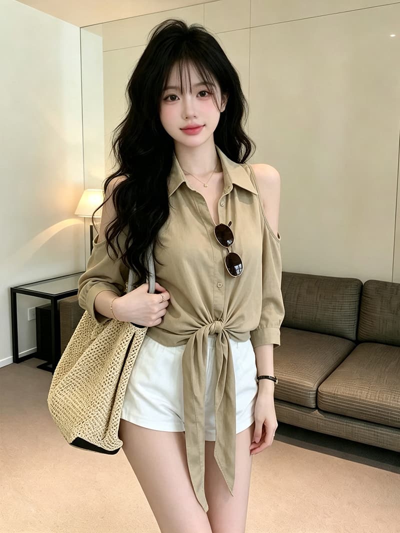 있음 보호 가을 켜기 새로운 한 부서 품격 오프숄더 디자인 출퇴근 슬림해 보이는 스트랩 셔츠 여성 레저 맨위 이미지 4
