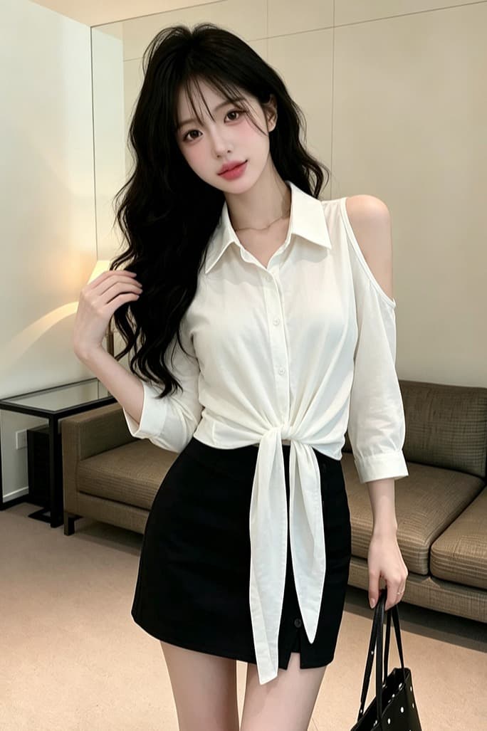 있음 보호 가을 켜기 새로운 한 부서 품격 오프숄더 디자인 출퇴근 슬림해 보이는 스트랩 셔츠 여성 레저 맨위 이미지 6