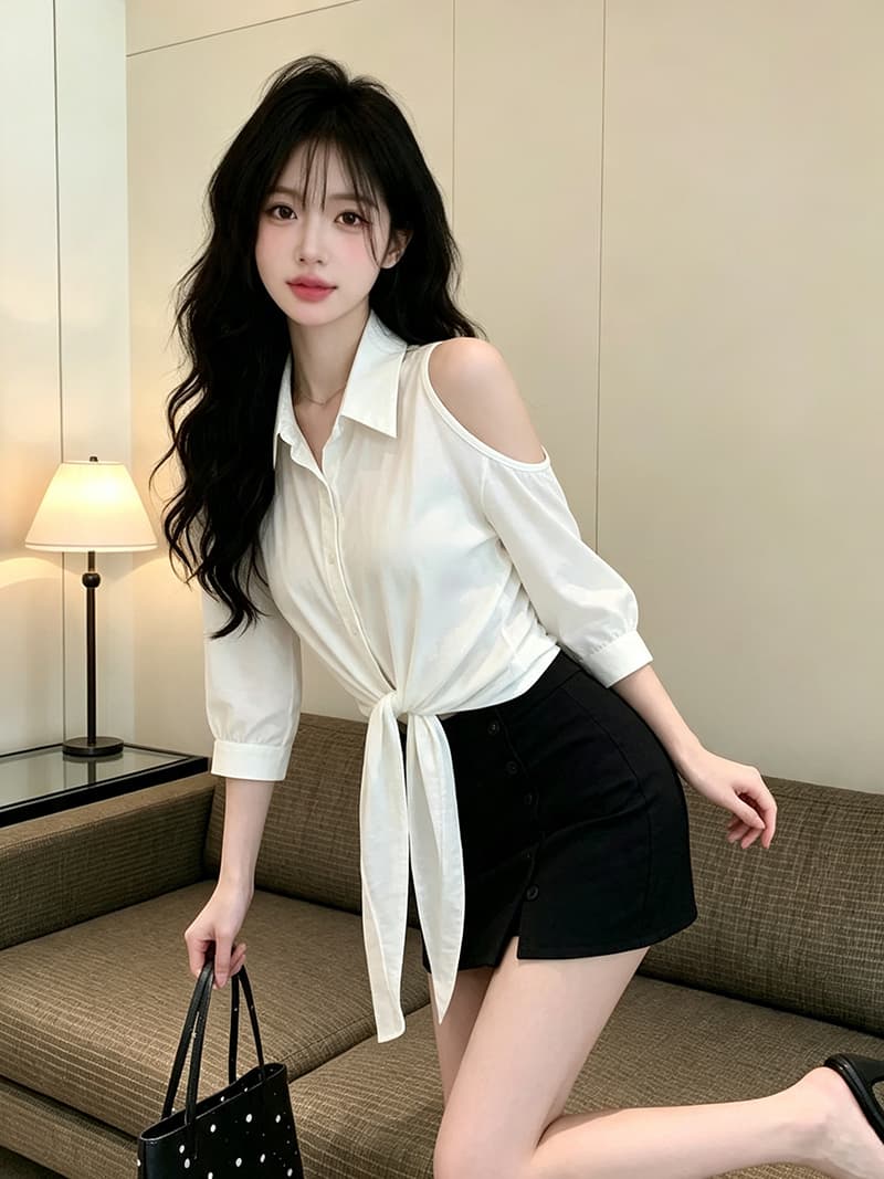 있음 보호 가을 켜기 새로운 한 부서 품격 오프숄더 디자인 출퇴근 슬림해 보이는 스트랩 셔츠 여성 레저 맨위 상세 이미지 1