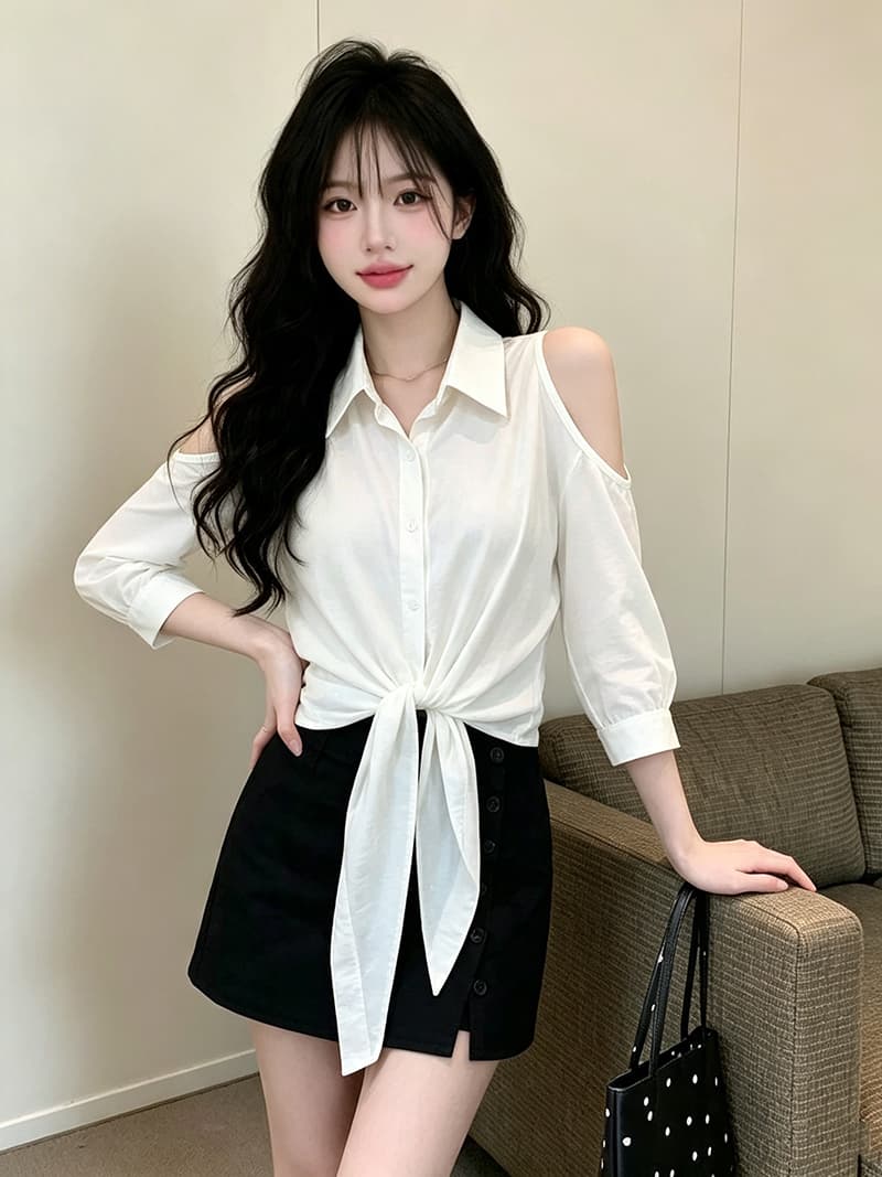 있음 보호 가을 켜기 새로운 한 부서 품격 오프숄더 디자인 출퇴근 슬림해 보이는 스트랩 셔츠 여성 레저 맨위 상세 이미지 2