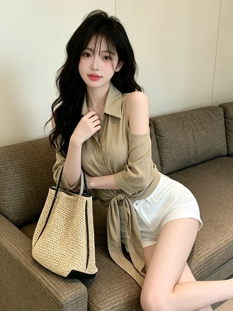 있음 보호 가을 켜기 새로운 한 부서 품격 오프숄더 디자인 출퇴근 슬림해 보이는 스트랩 셔츠 여성 레저 맨위 상세 이미지 6