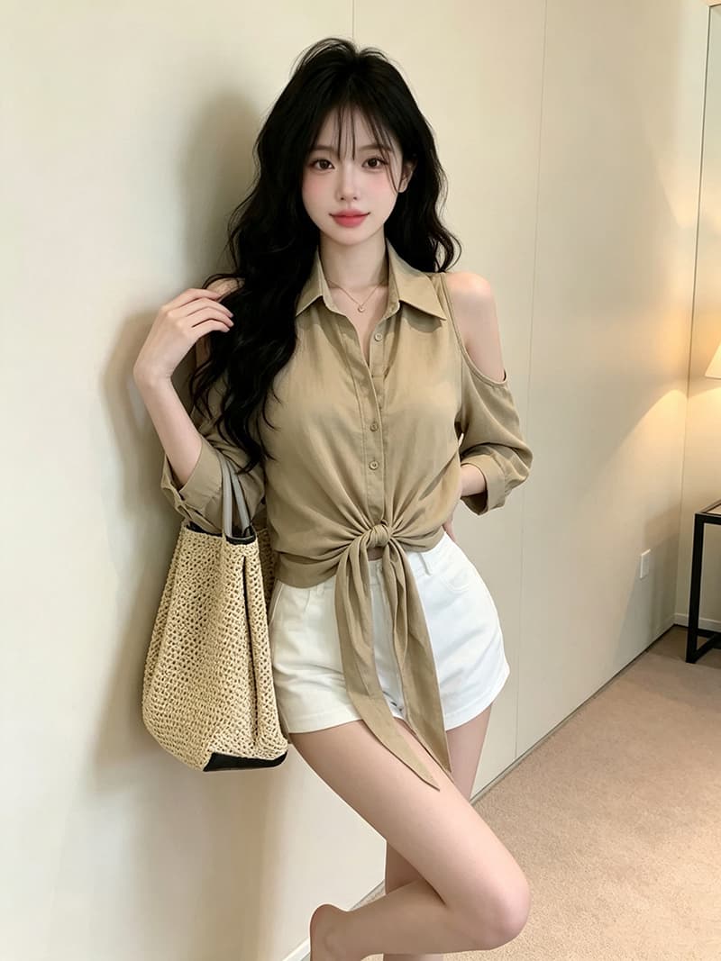 있음 보호 가을 켜기 새로운 한 부서 품격 오프숄더 디자인 출퇴근 슬림해 보이는 스트랩 셔츠 여성 레저 맨위 상세 이미지 7