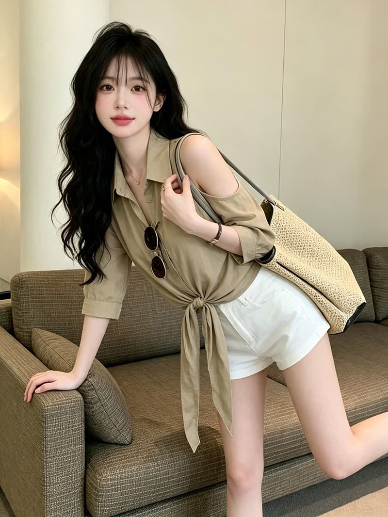 있음 보호 가을 켜기 새로운 한 부서 품격 오프숄더 디자인 출퇴근 슬림해 보이는 스트랩 셔츠 여성 레저 맨위 상세 이미지 9