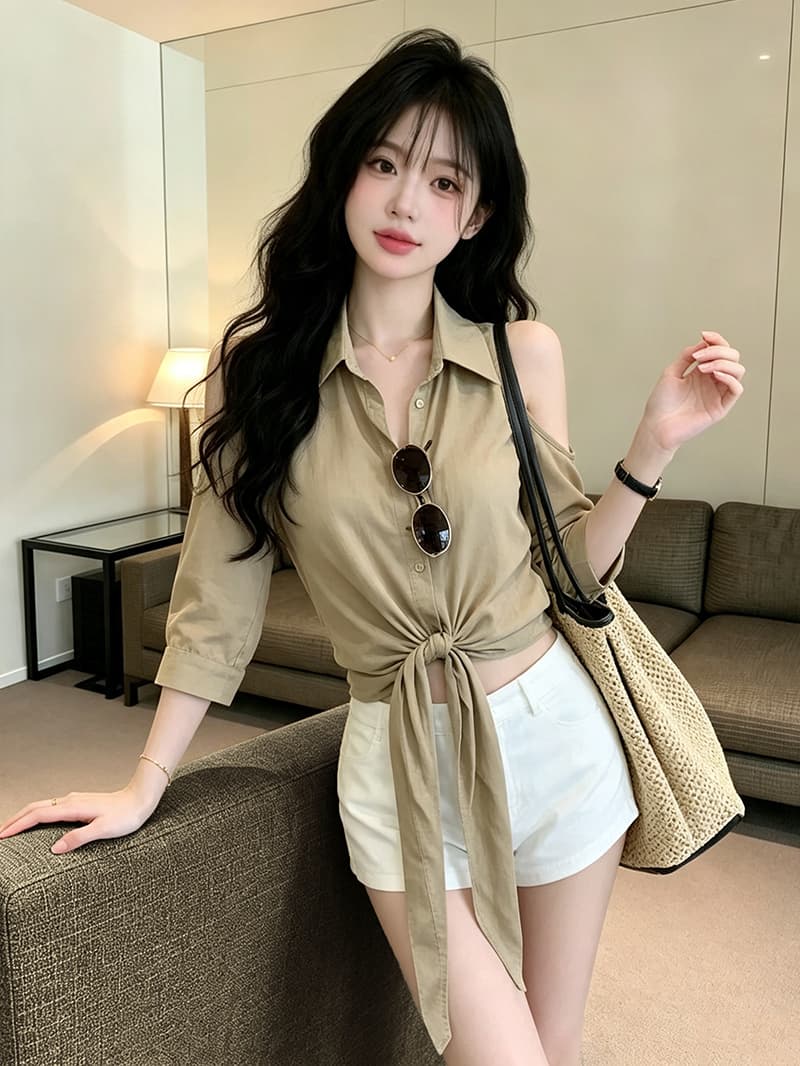 있음 보호 가을 켜기 새로운 한 부서 품격 오프숄더 디자인 출퇴근 슬림해 보이는 스트랩 셔츠 여성 레저 맨위 상세 이미지 10