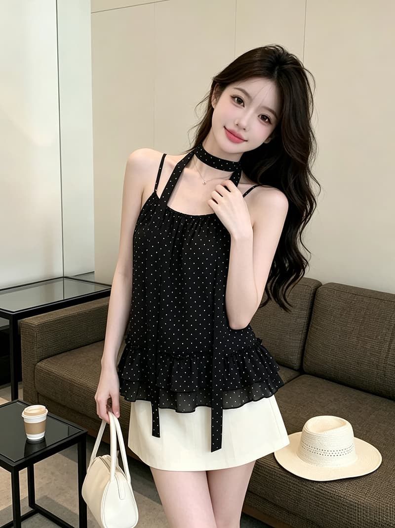 있음 보호 디자인 센스 도트 무늬 슬립 얇은 스타일 자외선 차단 오픈 가디건 한 부서 분위기 스택 착용 두 조각 여성 세트 경기 티켓 벨트 상세 이미지 16