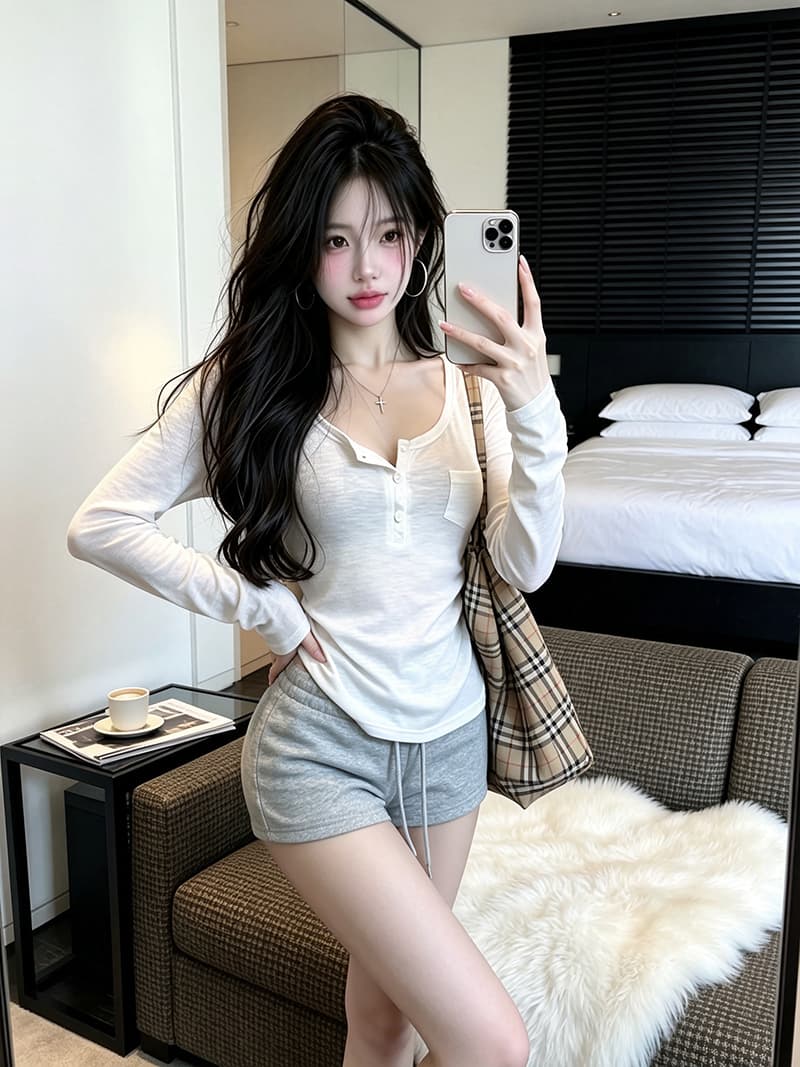있음 보호 가을 켜기 새로운 프라임 조정 아름다움 순수한 욕망 바람 V넥 긴팔 티셔츠 펌프 로프 스트라이프 반바지 세트 여성