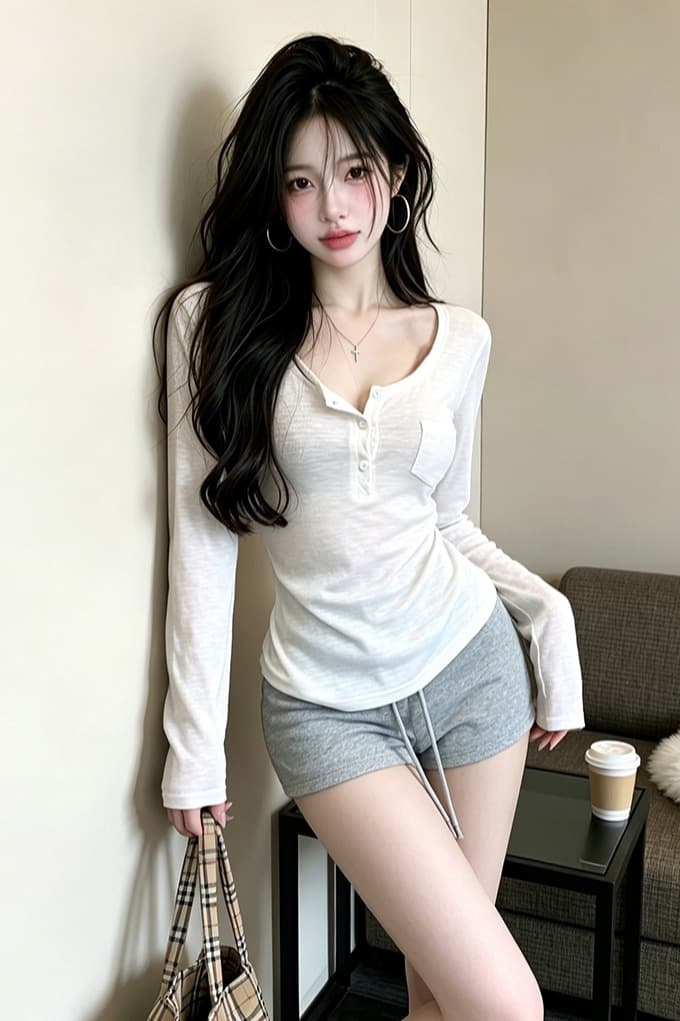 있음 보호 가을 켜기 새로운 프라임 조정 아름다움 순수한 욕망 바람 V넥 긴팔 티셔츠 펌프 로프 스트라이프 반바지 세트 여성 이미지 6