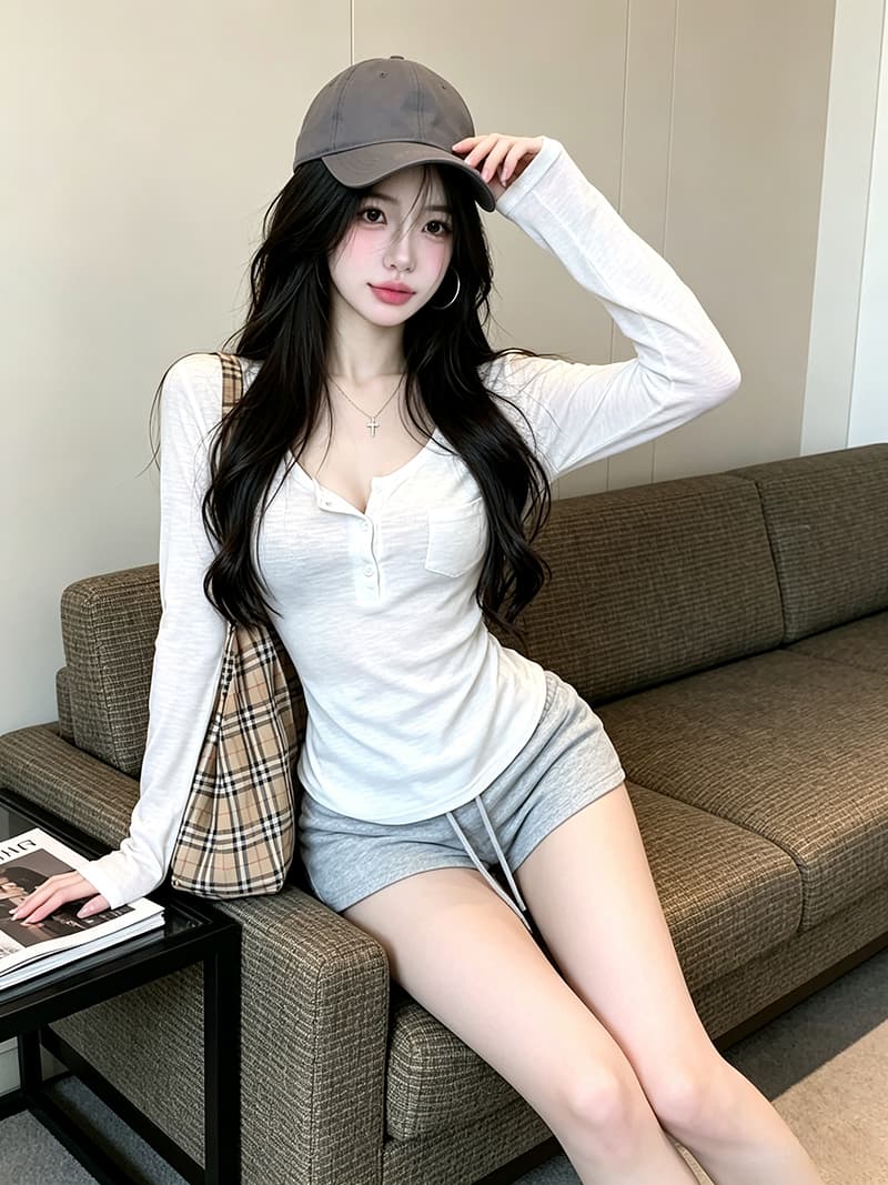 있음 보호 가을 켜기 새로운 프라임 조정 아름다움 순수한 욕망 바람 V넥 긴팔 티셔츠 펌프 로프 스트라이프 반바지 세트 여성 상세 이미지 5