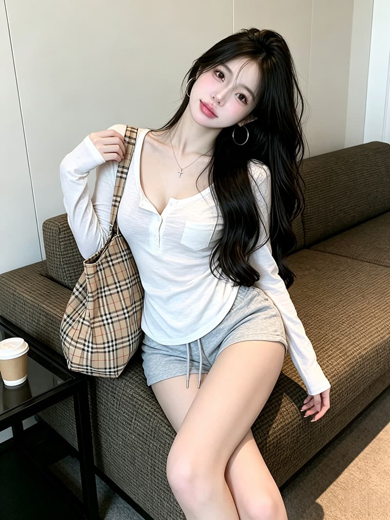 있음 보호 가을 켜기 새로운 프라임 조정 아름다움 순수한 욕망 바람 V넥 긴팔 티셔츠 펌프 로프 스트라이프 반바지 세트 여성 상세 이미지 6