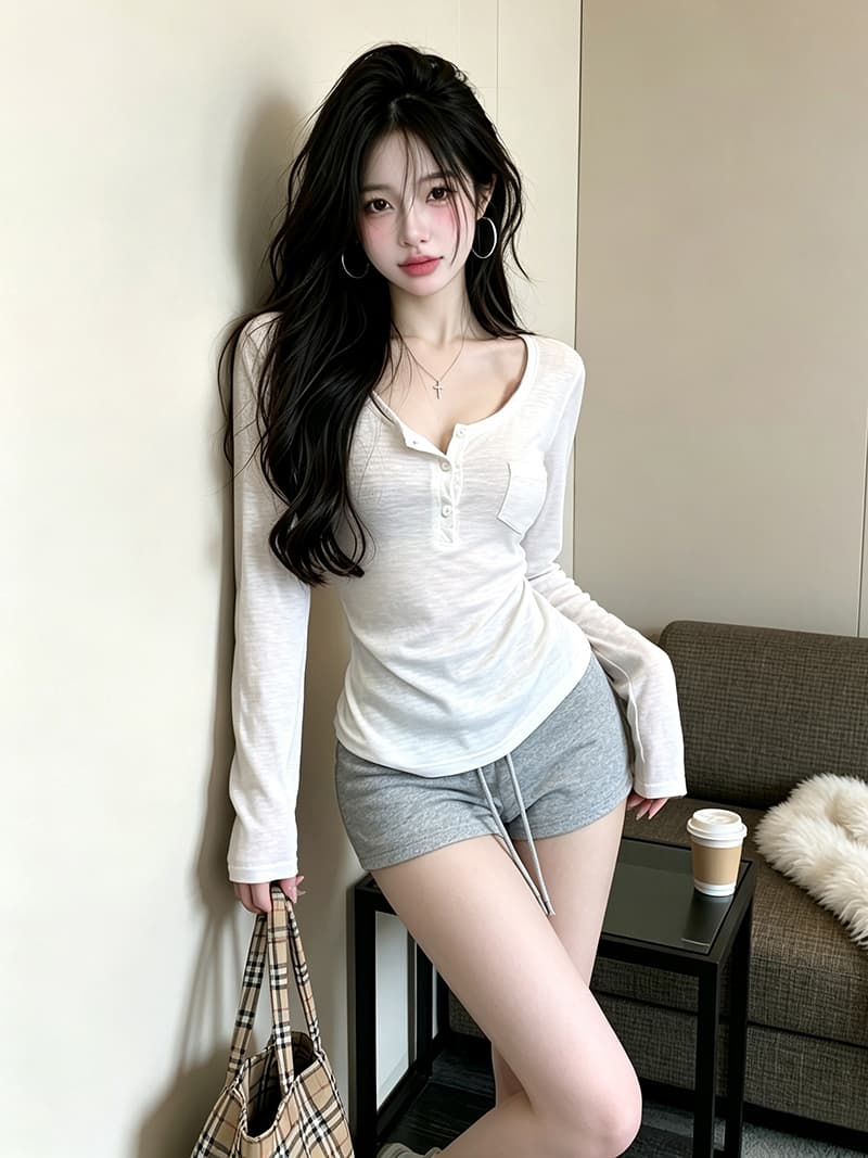 있음 보호 가을 켜기 새로운 프라임 조정 아름다움 순수한 욕망 바람 V넥 긴팔 티셔츠 펌프 로프 스트라이프 반바지 세트 여성 상세 이미지 7