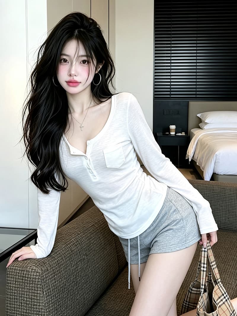 있음 보호 가을 켜기 새로운 프라임 조정 아름다움 순수한 욕망 바람 V넥 긴팔 티셔츠 펌프 로프 스트라이프 반바지 세트 여성 상세 이미지 10