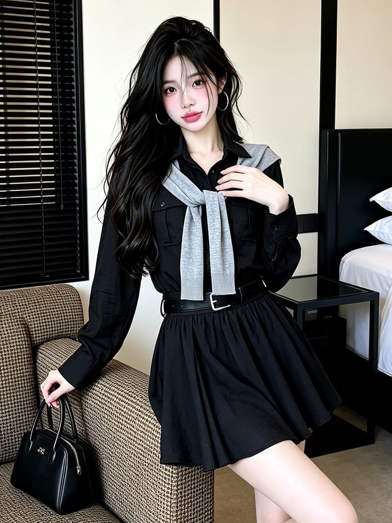 있음 보호 가을 켜기 새로운 분위기 스택 착용 한 부서 품격 허리 수축 슬림해 보이는 긴팔 여성 셔츠 숄 벨트 상세 이미지 11