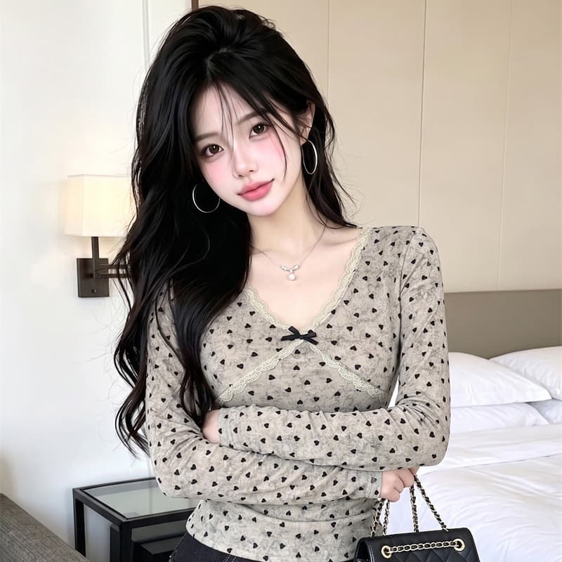있음 보호 가을 켜기 새로운 섹시함 순수한 욕망 핫걸 레이스 레이스 V넥 긴팔 티셔츠 여성 몸매 가꾸기 맨위 인사이드 가져 가라. 이미지 5