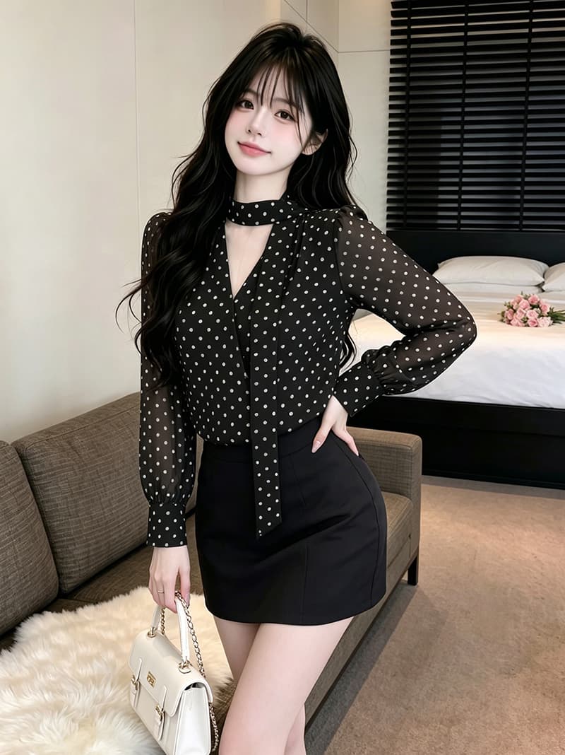있음 보호 가을 켜기 새로운 프랑스식 품격 리본 쉬폰 블라우스 긴팔 여성 셔츠 루즈핏 느긋한 센스 맨위 상세 이미지 15