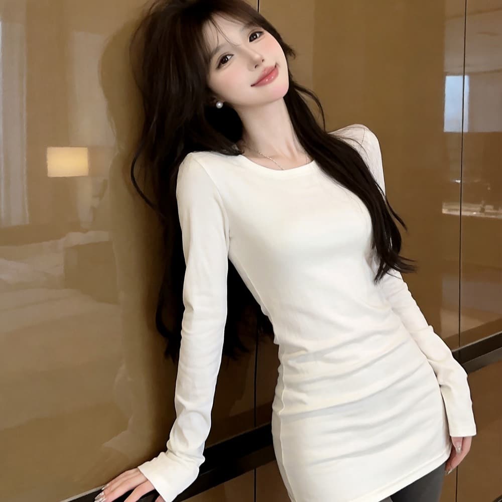 있음 보호 가을 켜기 새로운 2026 순수한 욕망 바람을 피우다 롱 코트 맨위 여성 티셔츠 작은 셔츠 몸매 가꾸기 슬림해 보이는 긴팔 만나는 이미지 5