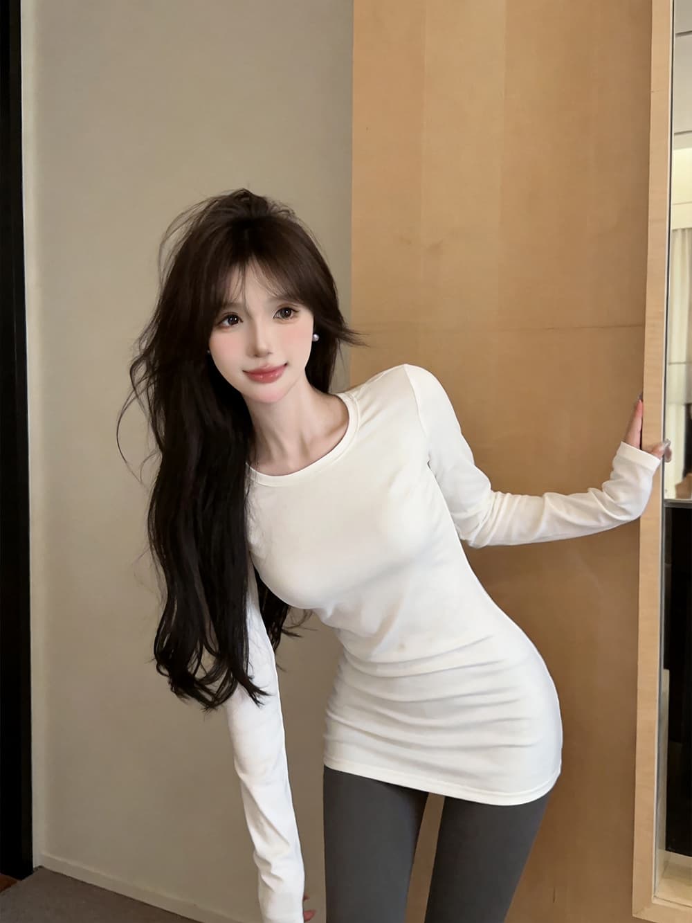 있음 보호 가을 켜기 새로운 2026 순수한 욕망 바람을 피우다 롱 코트 맨위 여성 티셔츠 작은 셔츠 몸매 가꾸기 슬림해 보이는 긴팔 만나는 상세 이미지 2