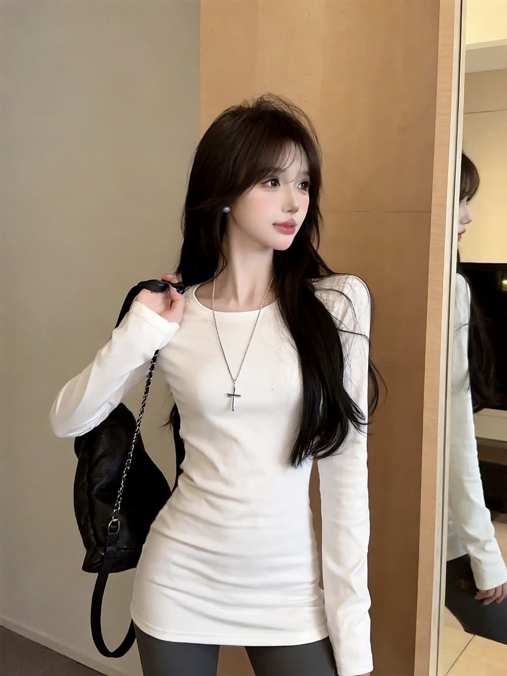 있음 보호 가을 켜기 새로운 2026 순수한 욕망 바람을 피우다 롱 코트 맨위 여성 티셔츠 작은 셔츠 몸매 가꾸기 슬림해 보이는 긴팔 만나는 상세 이미지 6