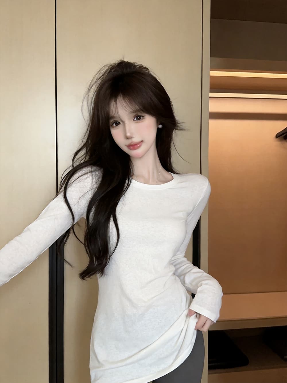 있음 보호 가을 켜기 새로운 2026 순수한 욕망 바람을 피우다 롱 코트 맨위 여성 티셔츠 작은 셔츠 몸매 가꾸기 슬림해 보이는 긴팔 만나는 상세 이미지 9
