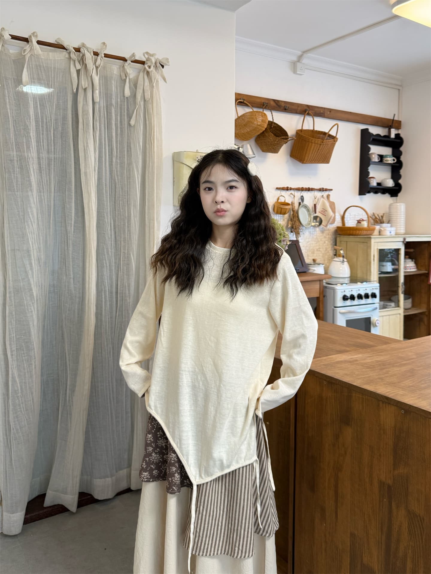 실사 정가 레트로 패치워크 베스트 긴팔 t+ 반신 스커트 상세 이미지 9