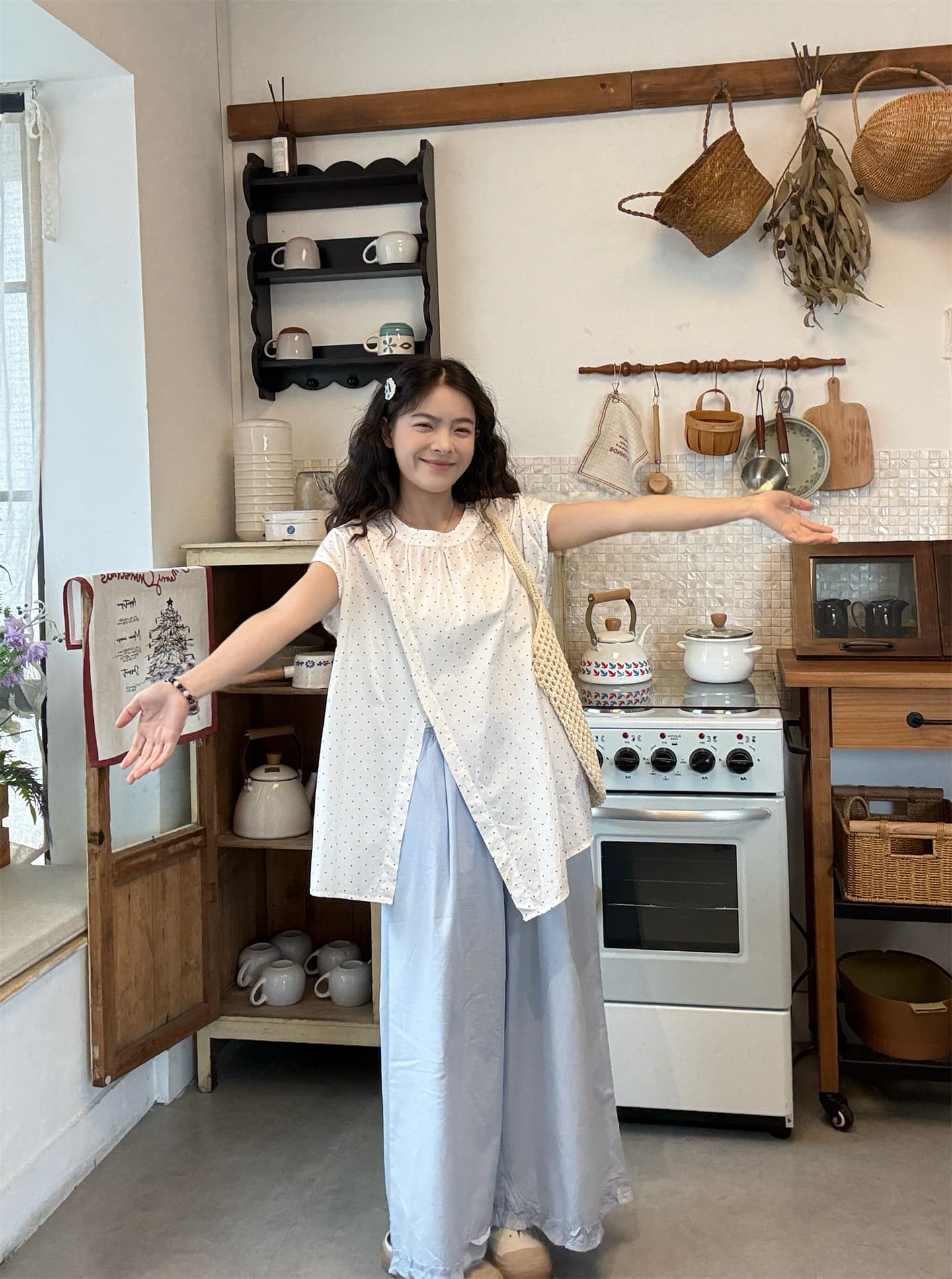 실사 레트로 루즈핏 트임 셔츠 바지 상세 이미지 2