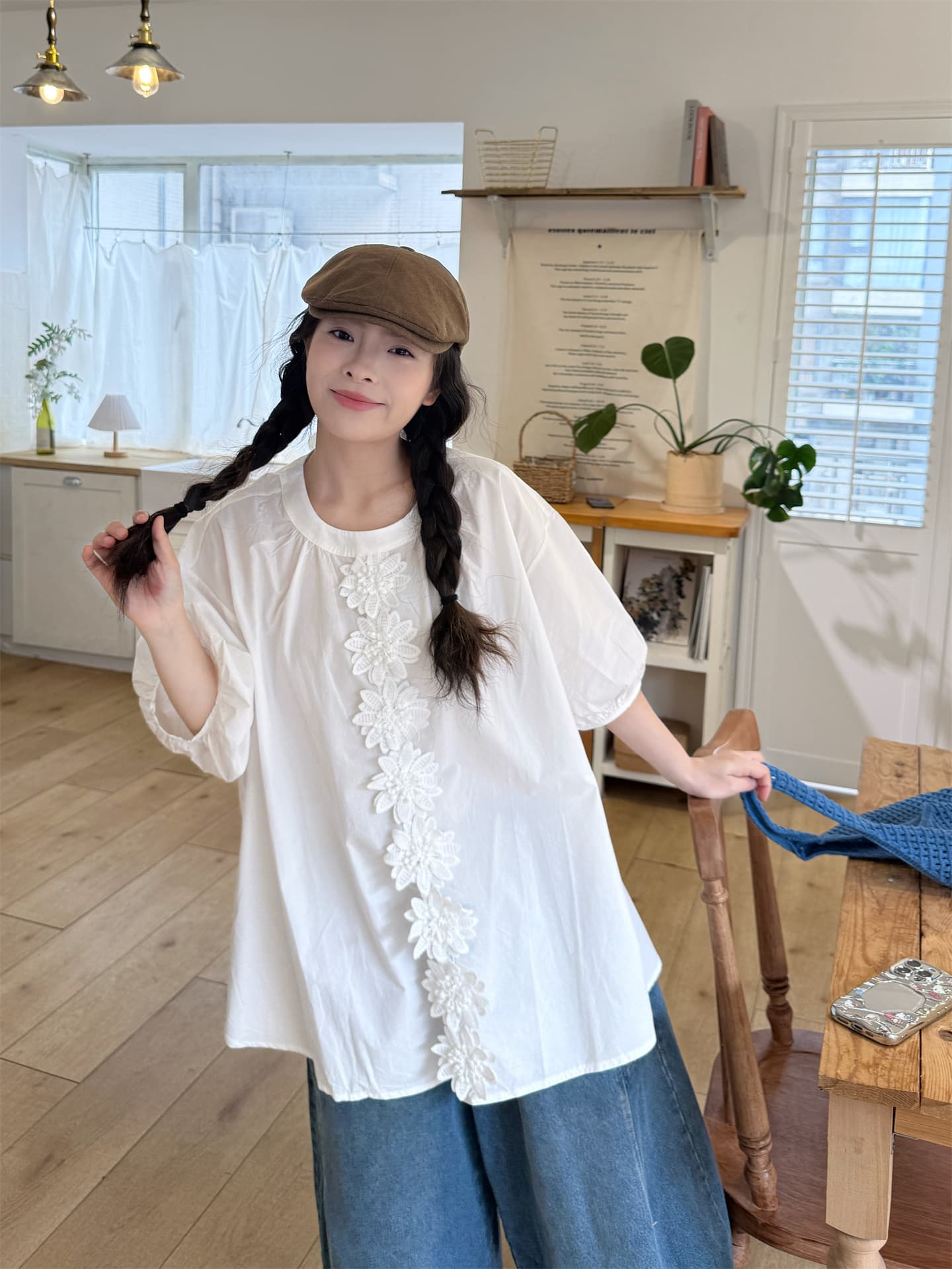실사 반팔 꽃 셔츠 청바지 이미지 2