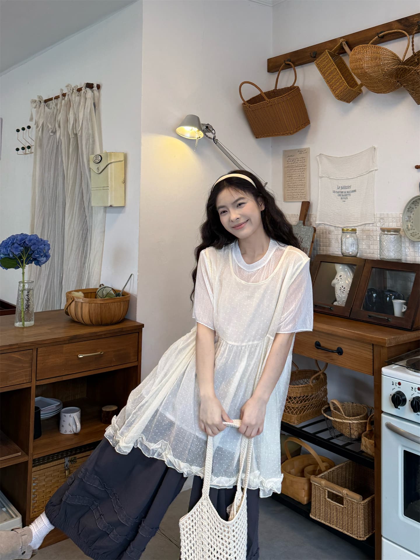 실사 반팔 얇은 스타일 인사이드 가져 가라. 조끼 스커트 회색 7부 바지 이미지 2