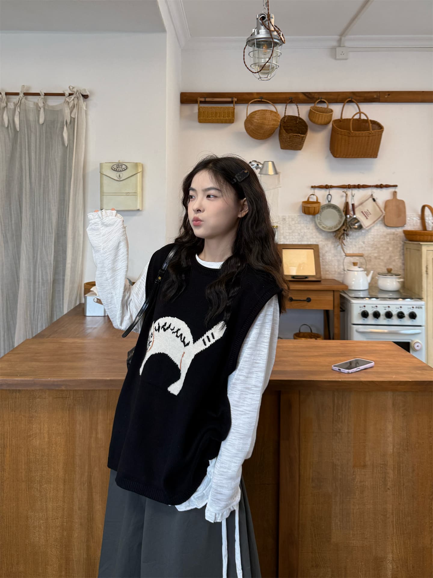 실사 새끼 고양이 니트 말 플러스 인사이드 가져 가라. t+ 회색 배기 바지 상세 이미지 4
