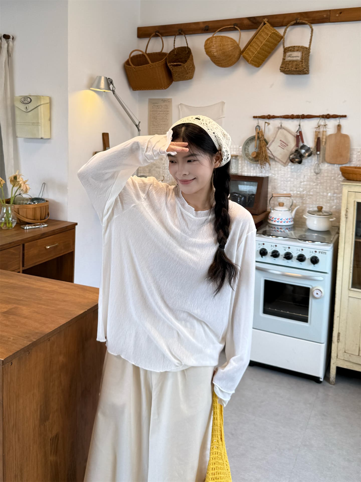 실사 빨간색 조끼 도트 무늬 치마 긴팔 인사이드 가져 가라. 살구 프릴 바지 상세 이미지 10