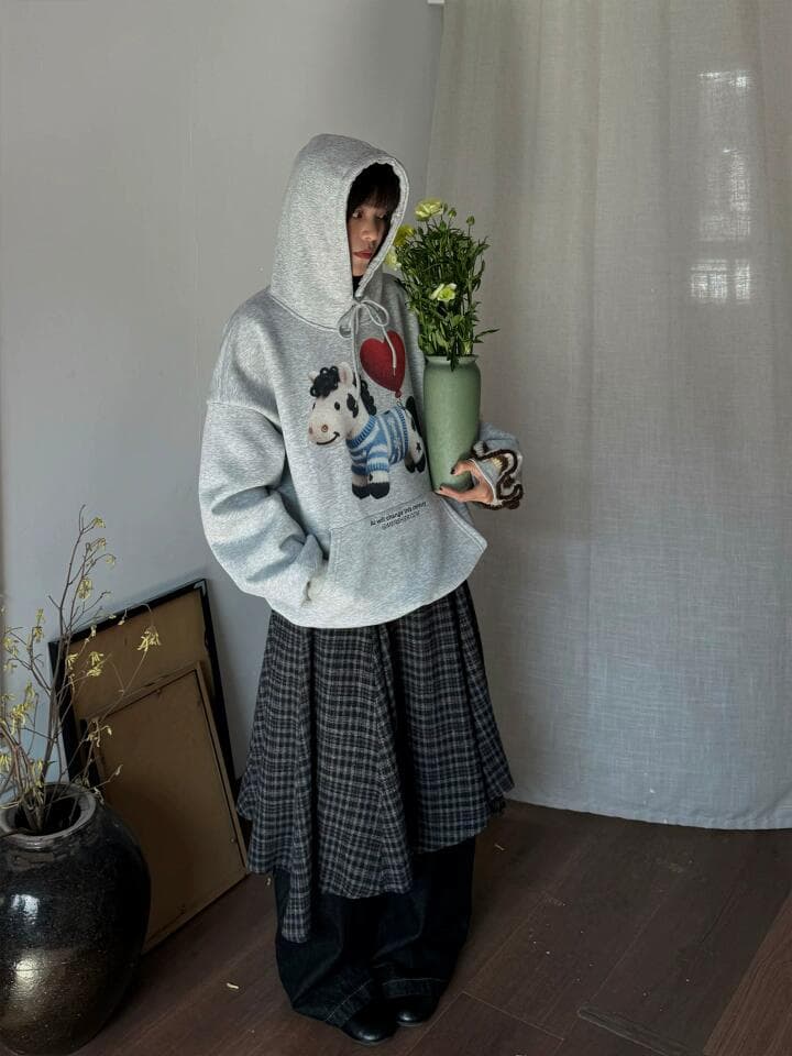 작은 대중 한 부서 연령 감소 귀여운 작은 말 만화 프린트 캐주얼 느긋한 루즈핏 순면 후드 티 스웨터 상세 이미지 3