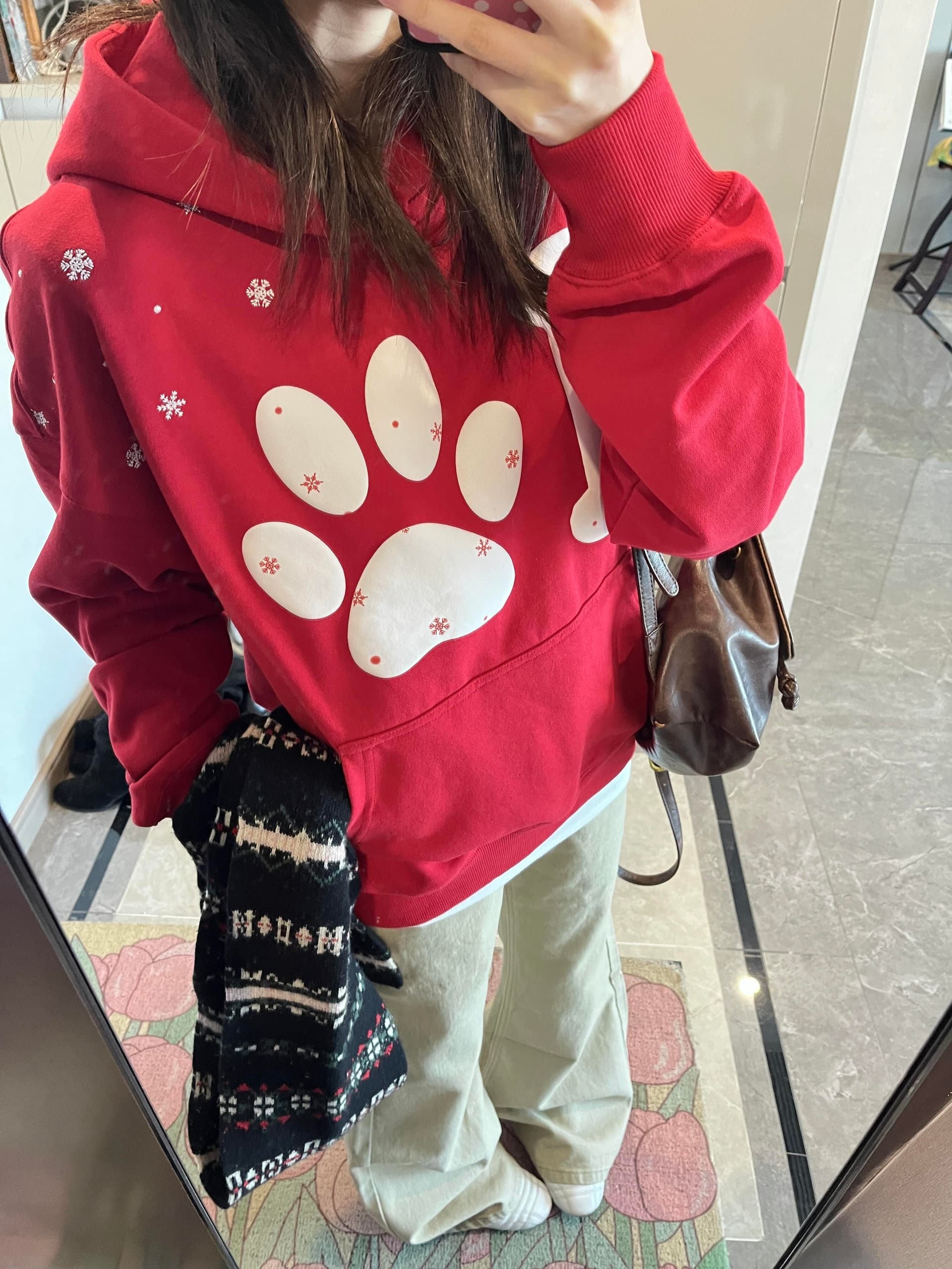 아메리칸 레트로 눈꽃 고양이 발톱 후드 티 스웨터 여성 가을 겨울 털이 있고 두꺼운 느긋한 바람 루즈핏 모자 셔츠 재킷 상세 이미지 1