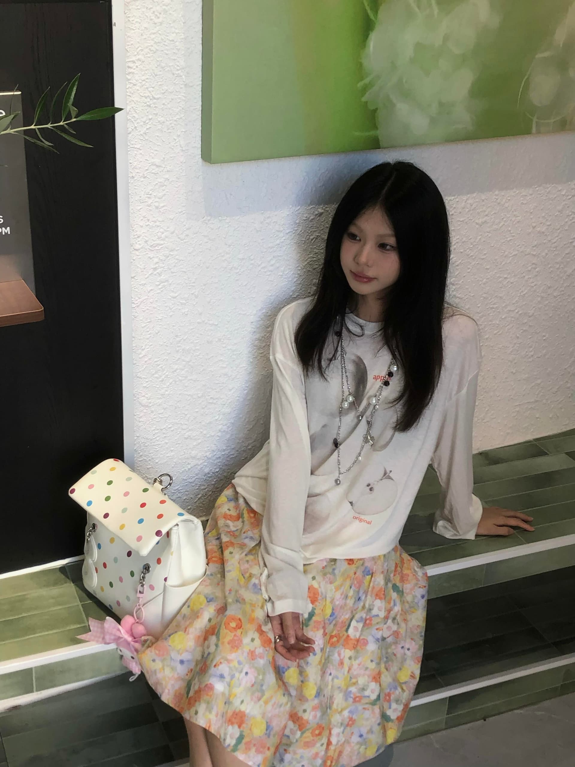 한 부서 레트로 애플 프린트 얇고 가벼운 ~을 통해 센스 블라우스 긴팔 여성 여름 느긋한 바람 루즈핏 캐주얼 티셔츠 맨위 상세 이미지 1