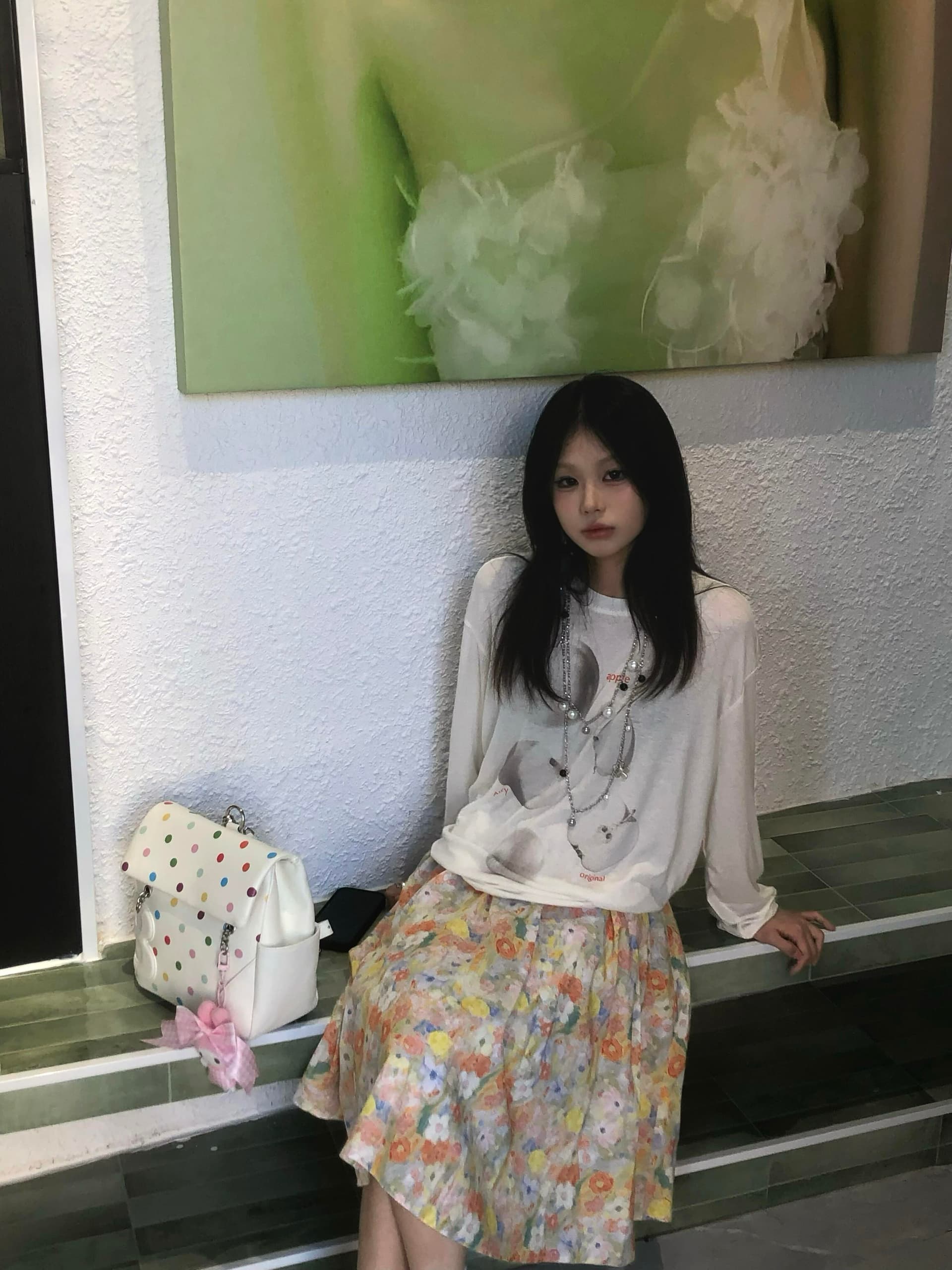 한 부서 레트로 애플 프린트 얇고 가벼운 ~을 통해 센스 블라우스 긴팔 여성 여름 느긋한 바람 루즈핏 캐주얼 티셔츠 맨위 상세 이미지 3