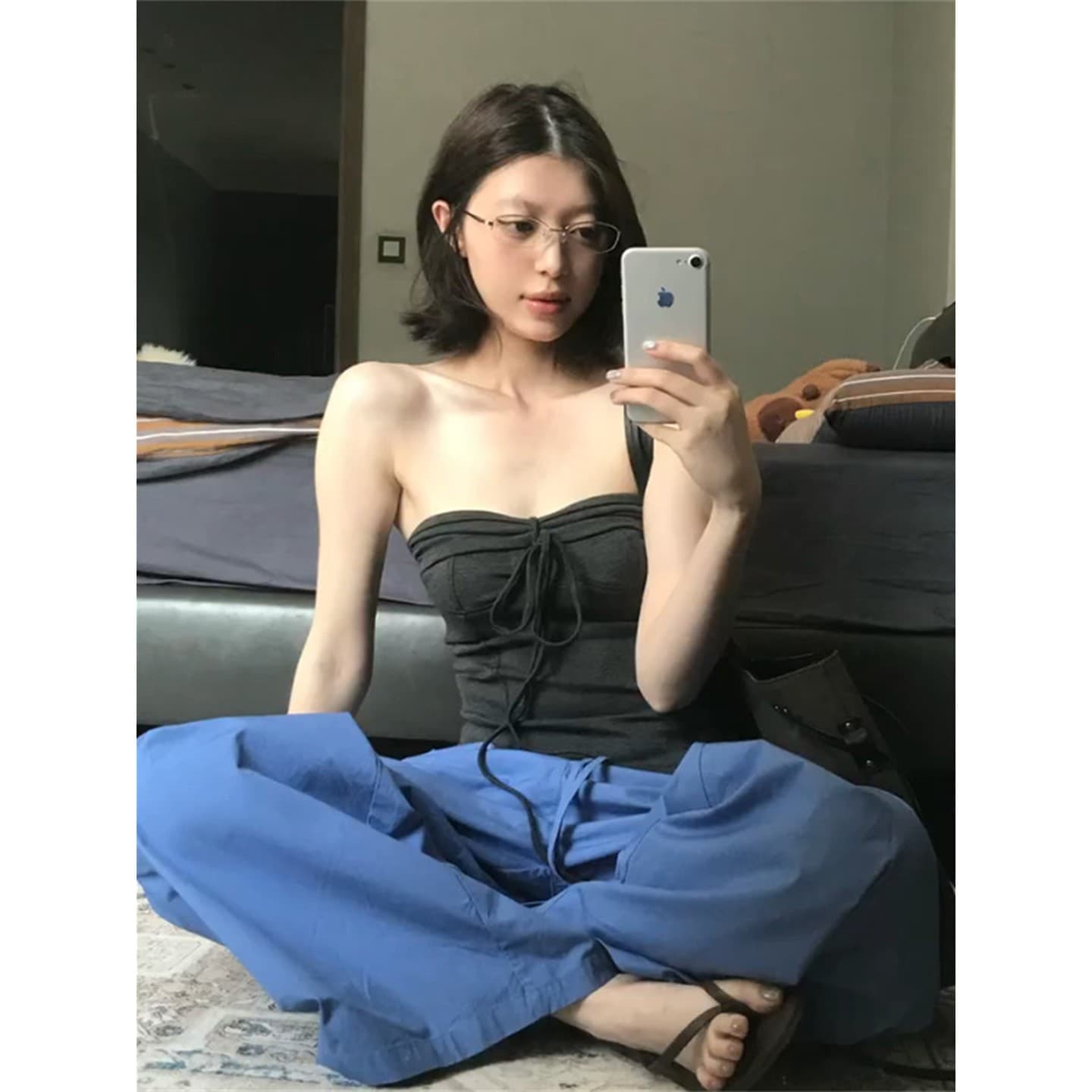 한 부서 chic 어두운 회색 나비 매듭 튜브탑 조끼 여성 여름 고급 센스 핫걸 섹시함 다용도 민소매 맨위 상세 이미지 4