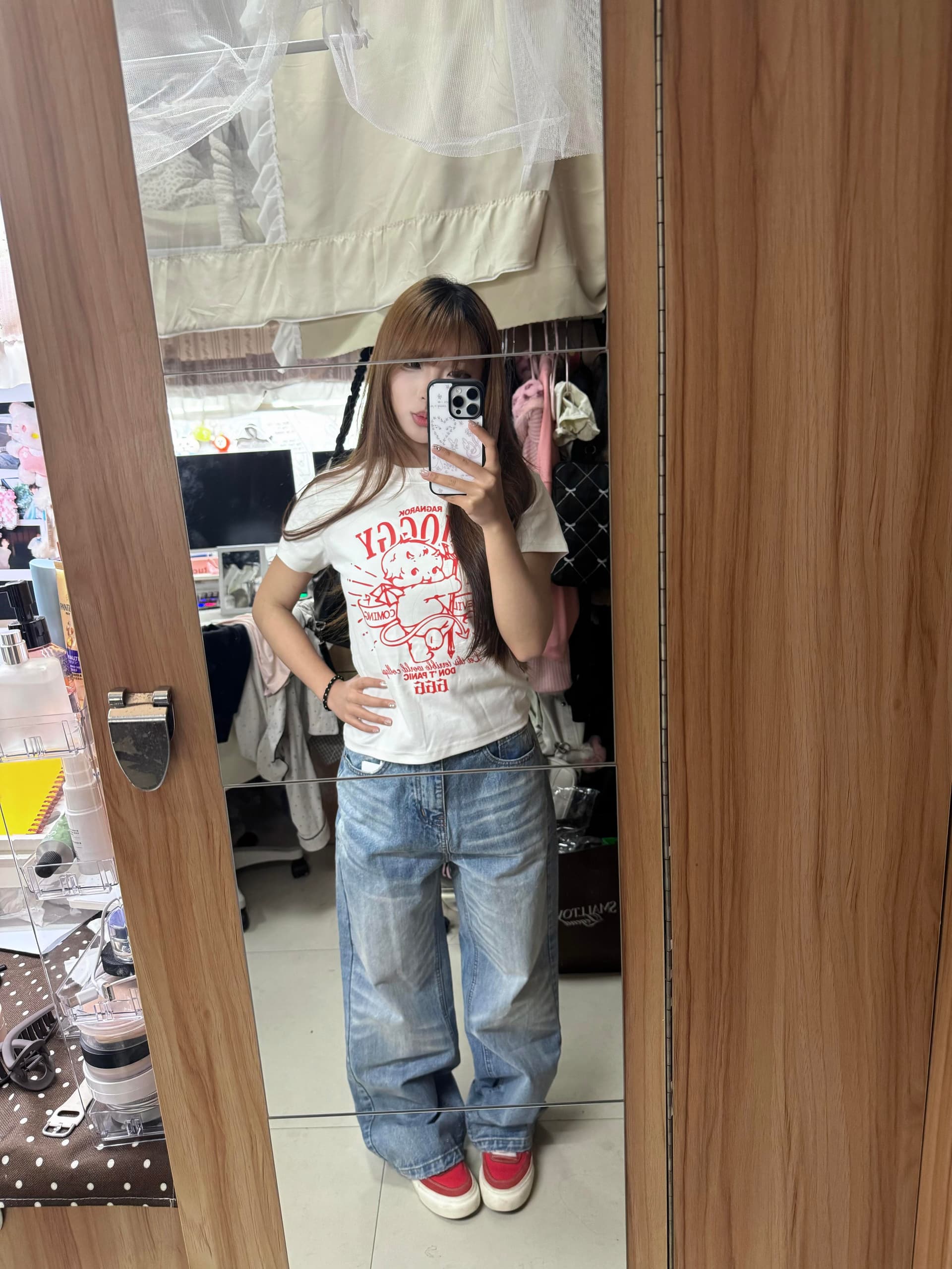 프린트 작은 악마 긍정적 인 어깨 몸매 가꾸기 반팔 티셔츠 여성 여름 새로운 아메리칸 핫걸 라운드 넥 맨위 이미지 3