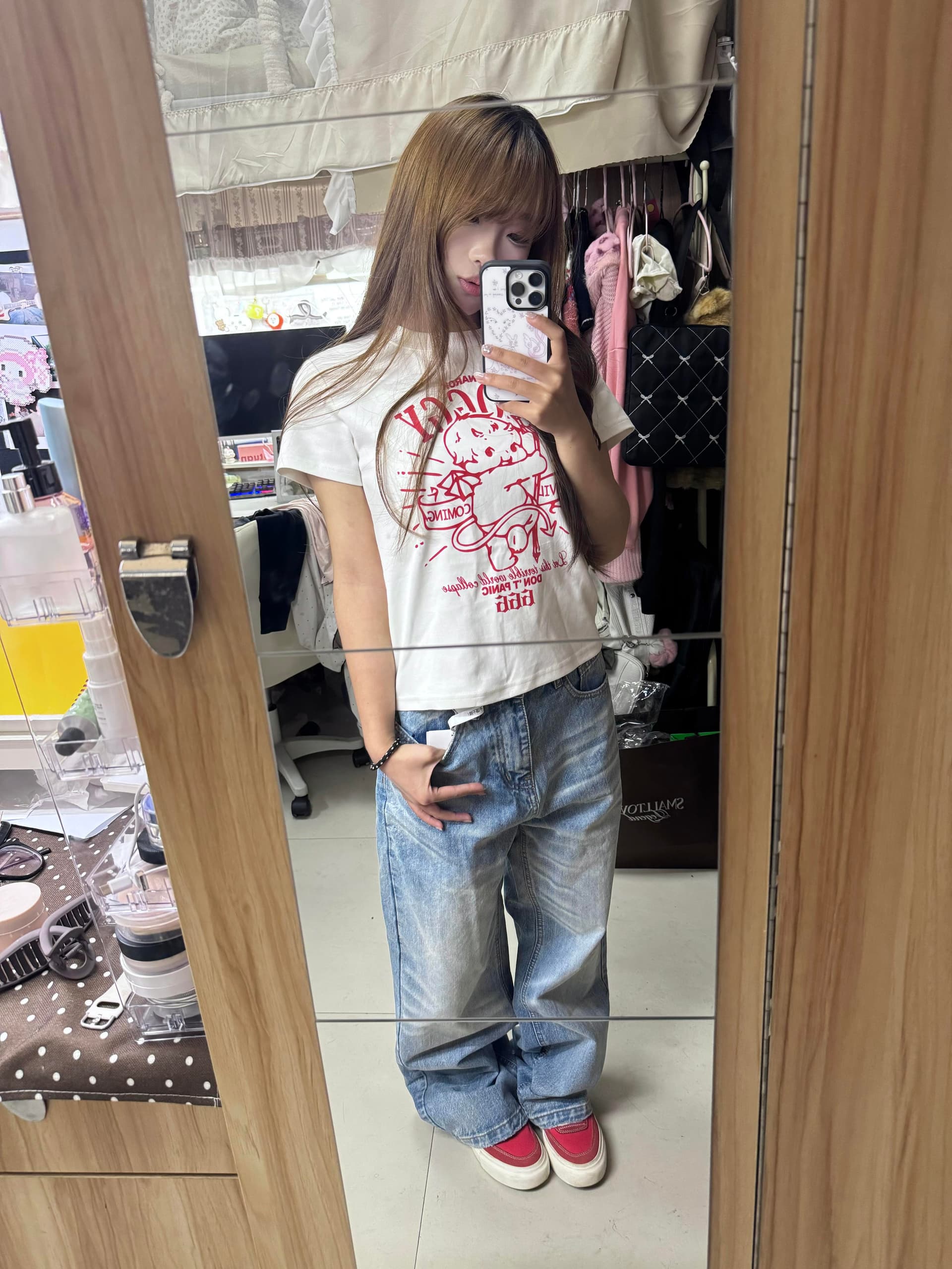프린트 작은 악마 긍정적 인 어깨 몸매 가꾸기 반팔 티셔츠 여성 여름 새로운 아메리칸 핫걸 라운드 넥 맨위 상세 이미지 2