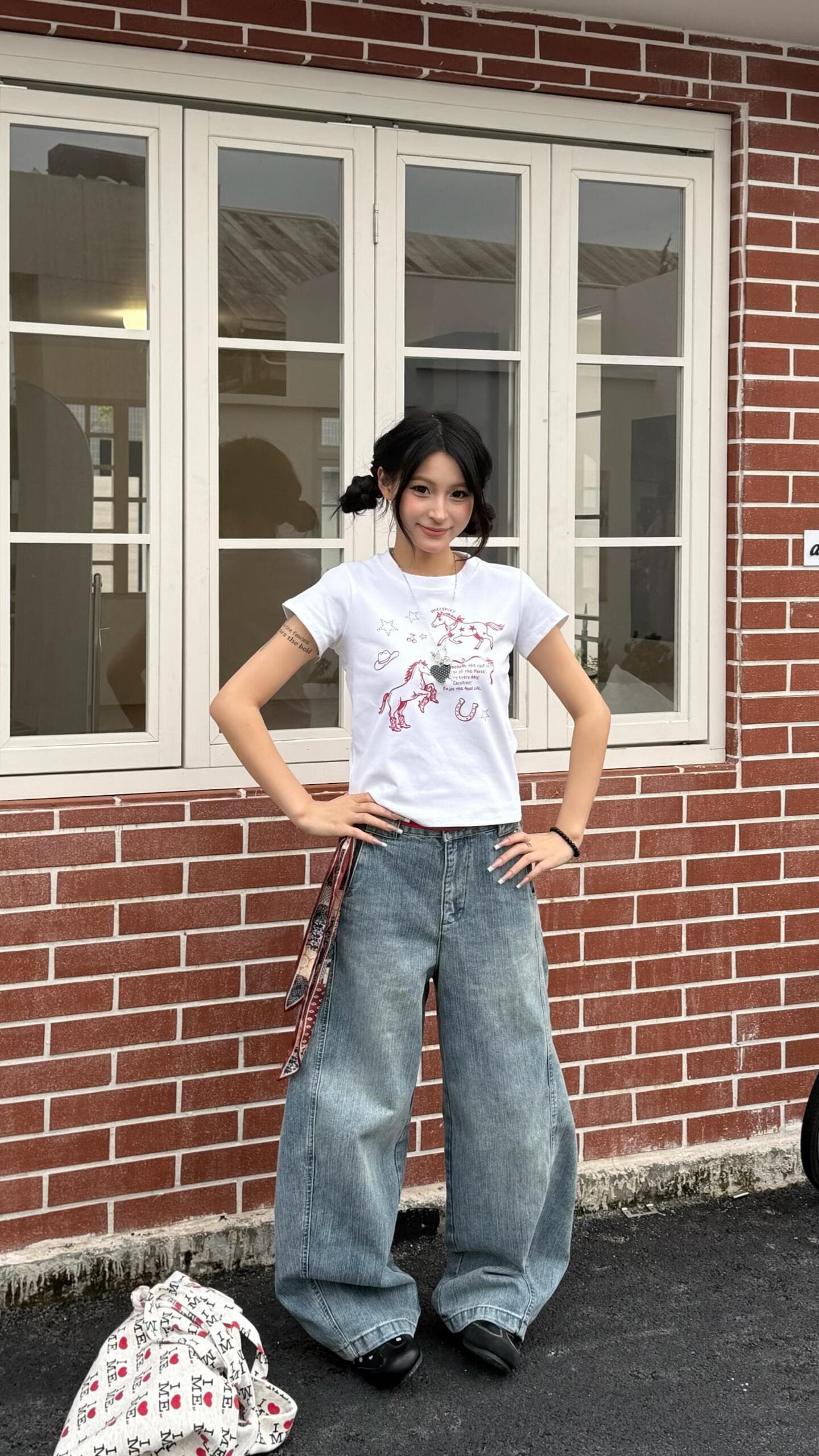 아메리칸 레트로 핫걸 긍정적 인 어깨 반팔 티셔츠 여성 여름 작은 대중 디자인 센스 다용도 슬림해 보이는 맨위 트렌디 상세 이미지 2