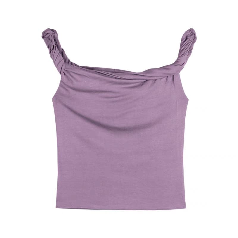 핫걸 한 단어 오프숄더 비틀림 디자인 센스 티셔츠 조끼 여성 작은 대중 몸매 가꾸기 슬림해 보이는 쇼트 스타일 슬립 순수한 욕망 맨위 상세 이미지 4