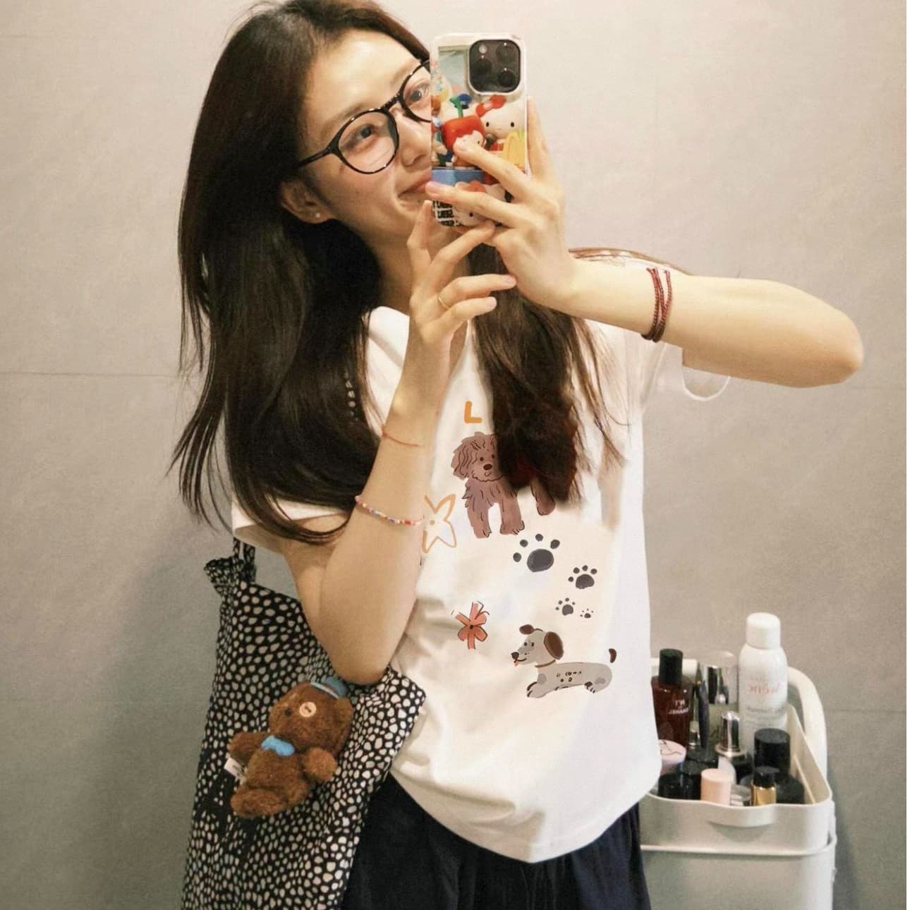 아메리칸 재미있는 강아지 긍정적 인 어깨 반팔 티셔츠 여성 여름 새로운 작은 대중 몸매 가꾸기 슬림해 보이는 작은 키 쇼트 스타일 맨위 상세 이미지 1