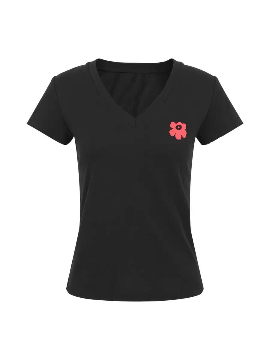 반팔 티셔츠 여성 2026 새로운 여름 착용 가져 가라. 아메리칸 레트로 긍정적 인 어깨 몸매 가꾸기 V넥 디자인 센스 맨위 상세 이미지 5
