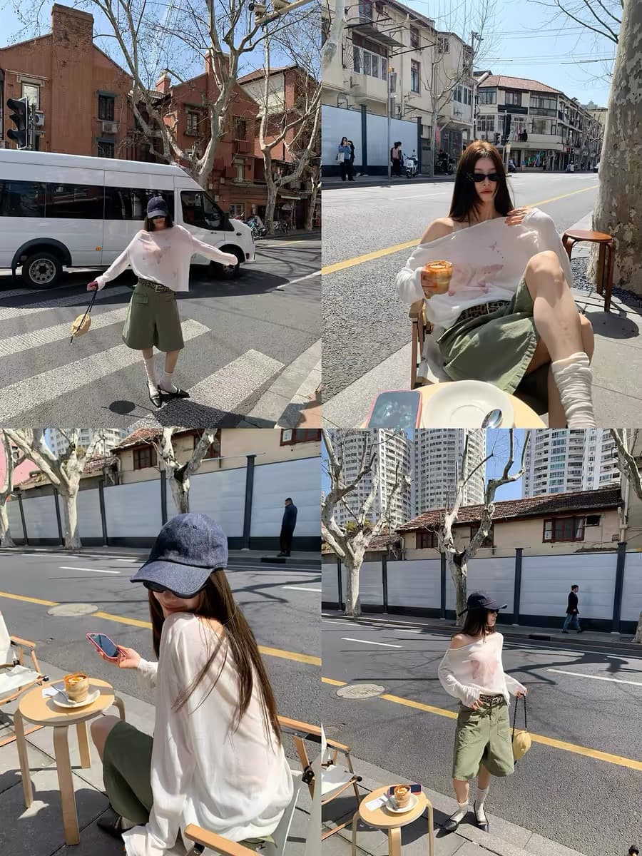한국 새로운 나비 프린트 오프숄더 긴팔 티셔츠 여성 얇은 스타일 루즈핏 자외선 차단 블라우스 얇은 스타일 이미지 3