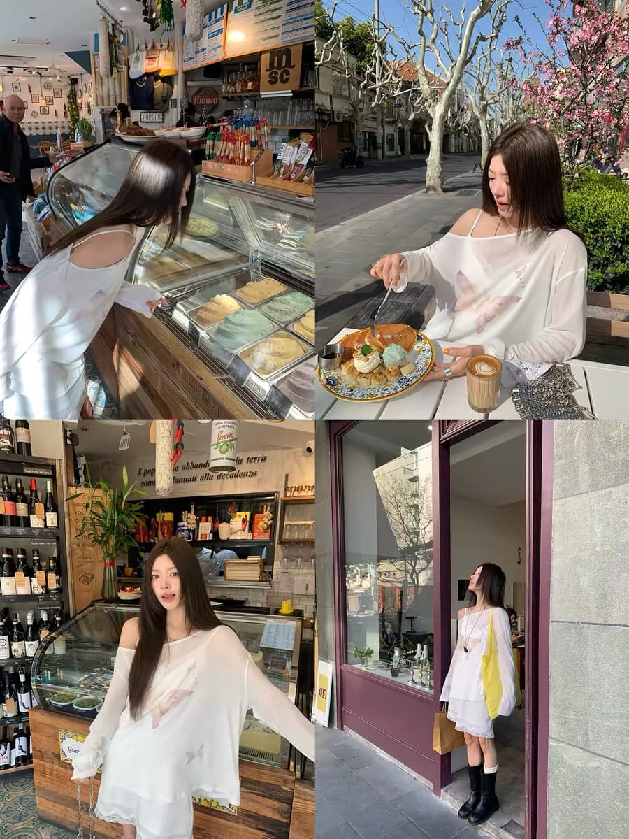 한국 새로운 나비 프린트 오프숄더 긴팔 티셔츠 여성 얇은 스타일 루즈핏 자외선 차단 블라우스 얇은 스타일 이미지 4