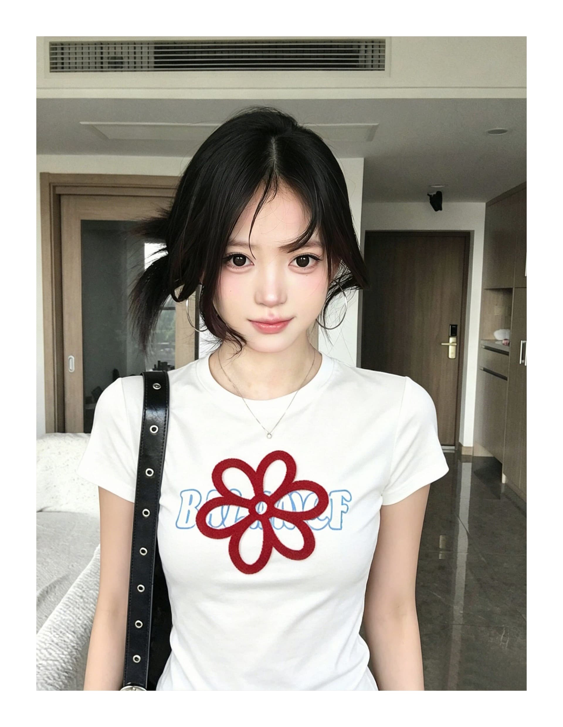 한 부서 화이트 알파벳 프린트 반팔 티셔츠 여성 여름 디자인 센스 자이언트 잘 생긴 몸매 가꾸기 슬림해 보이는 긍정적 인 어깨 라운드 넥 맨위 상세 이미지 3