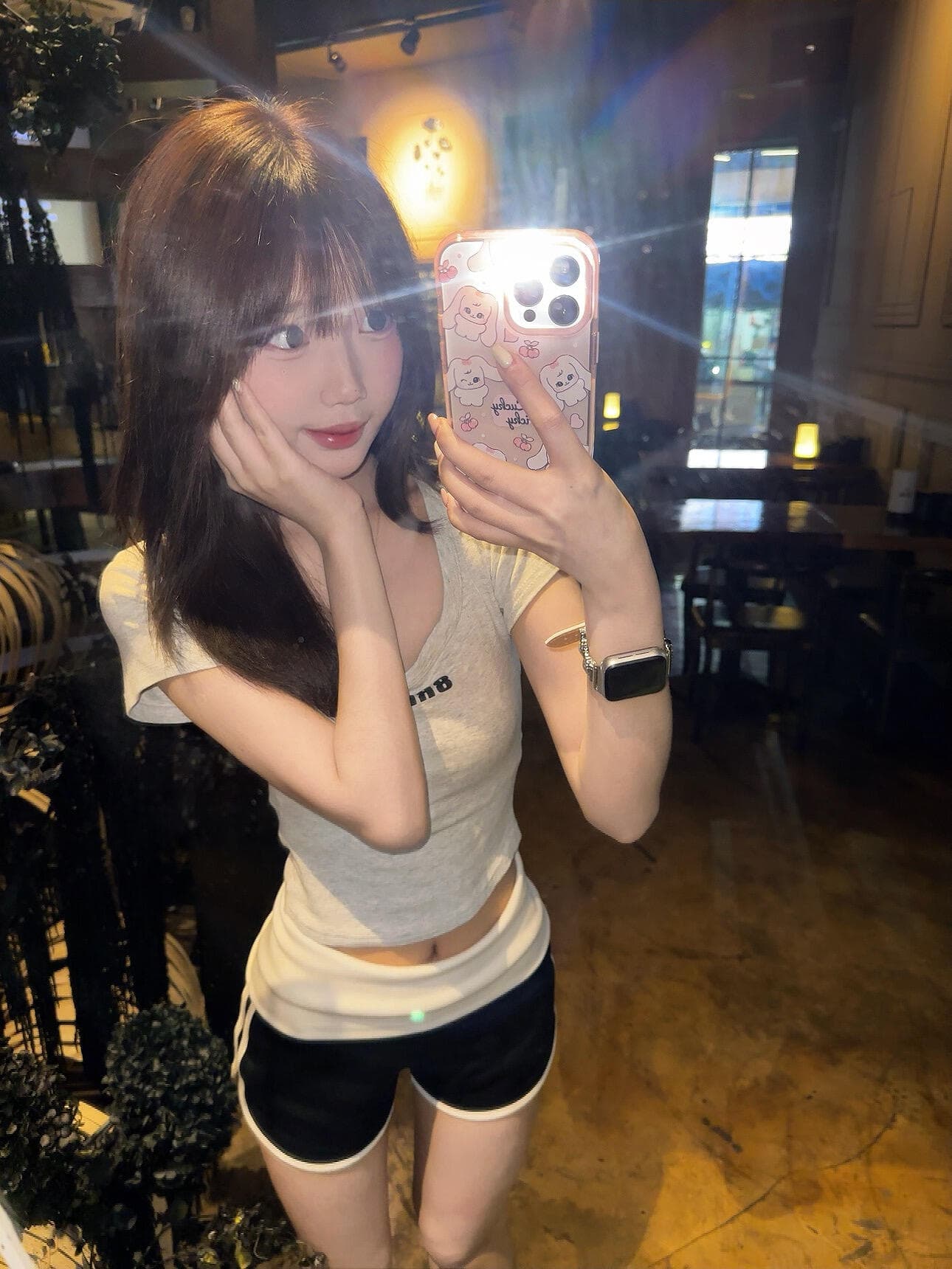 섹시함 순수한 욕망 바람 u 칼라 반팔 티셔츠 여성 여름 쇼트 스타일 화이트 회색 상세 이미지 3