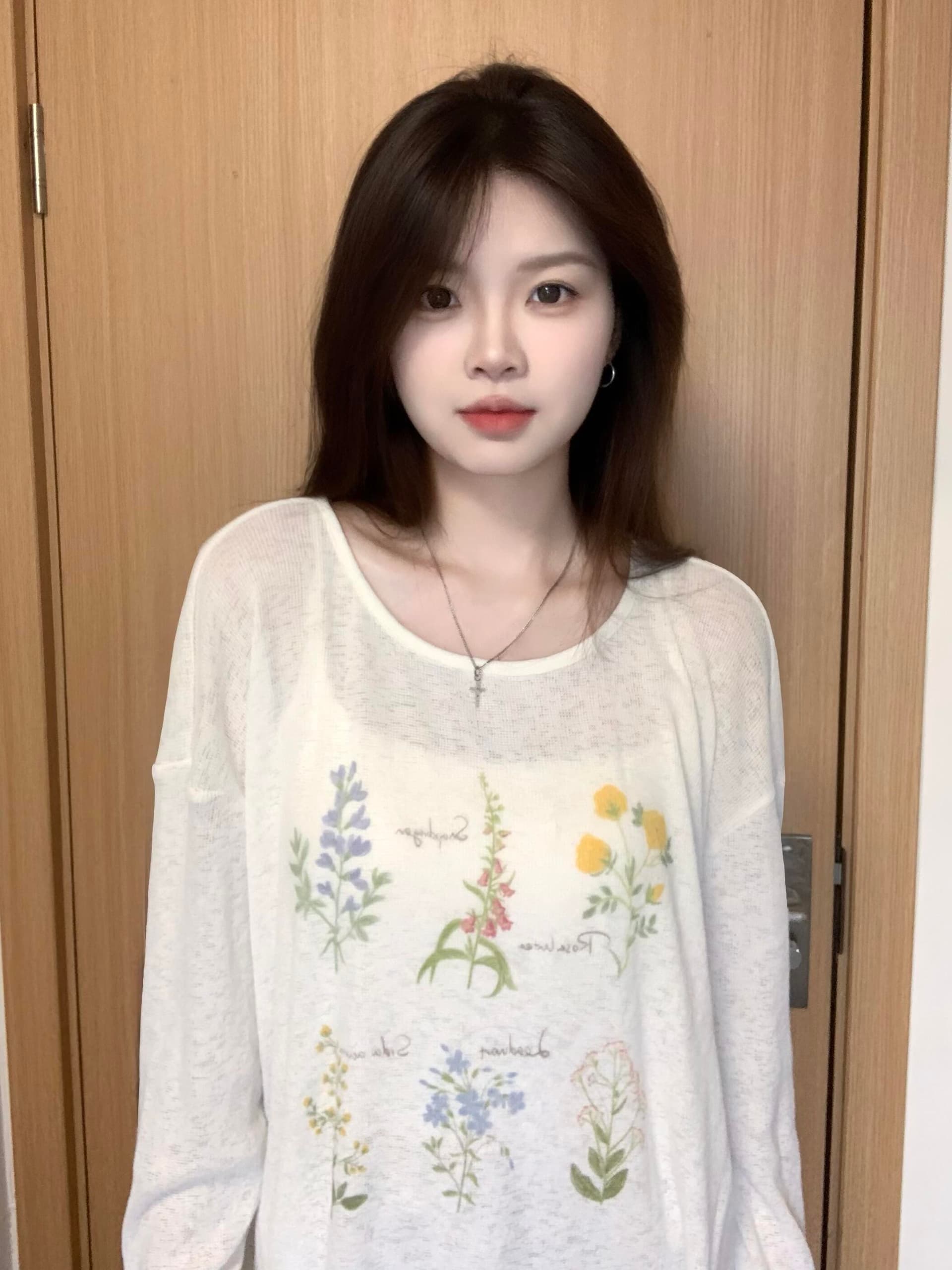 한 부서 레트로 식물 프린트 눈꽃 면 긴팔 티셔츠 여성 루즈핏 느긋한 바람 얇은 스타일 자외선 차단 블라우스 맨위 여름 이미지 2