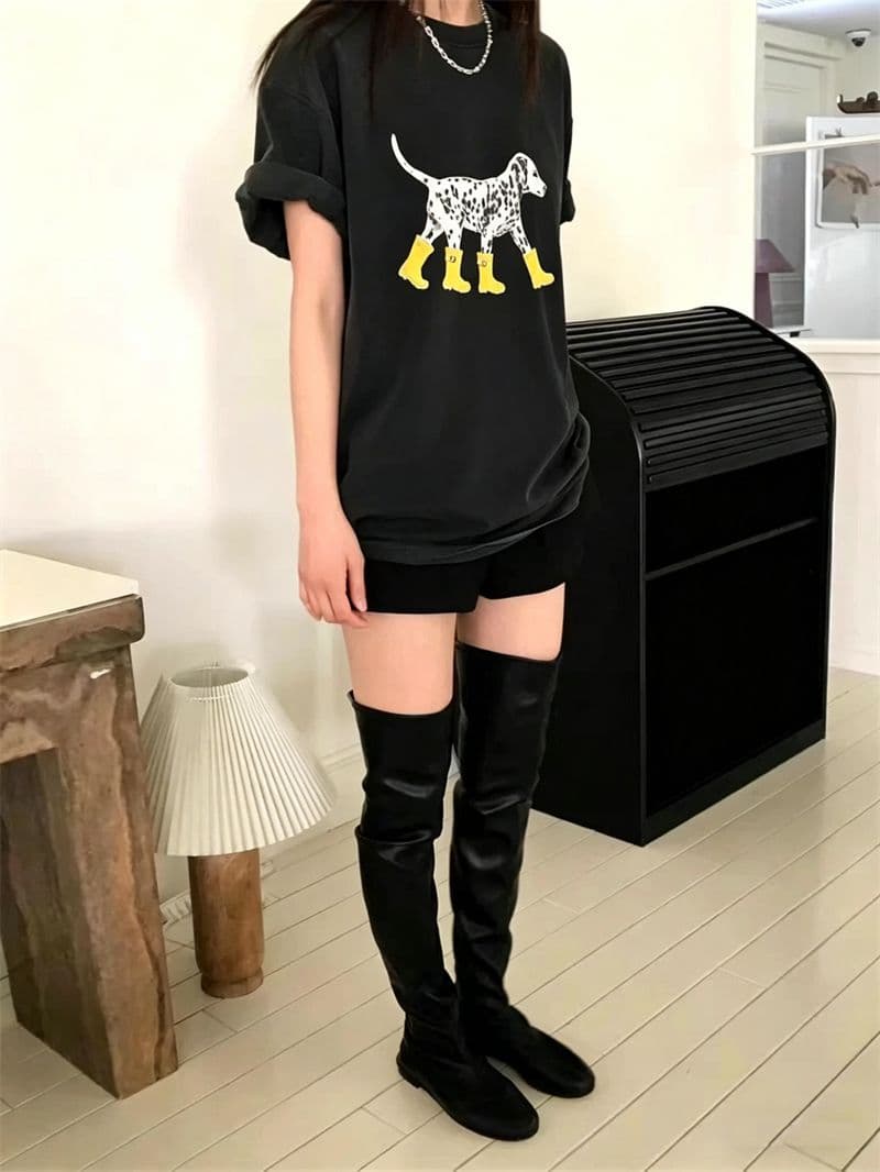 워싱 마 오래된 순면 반팔 티셔츠 여성 루즈핏 대 에디션 이미지 3