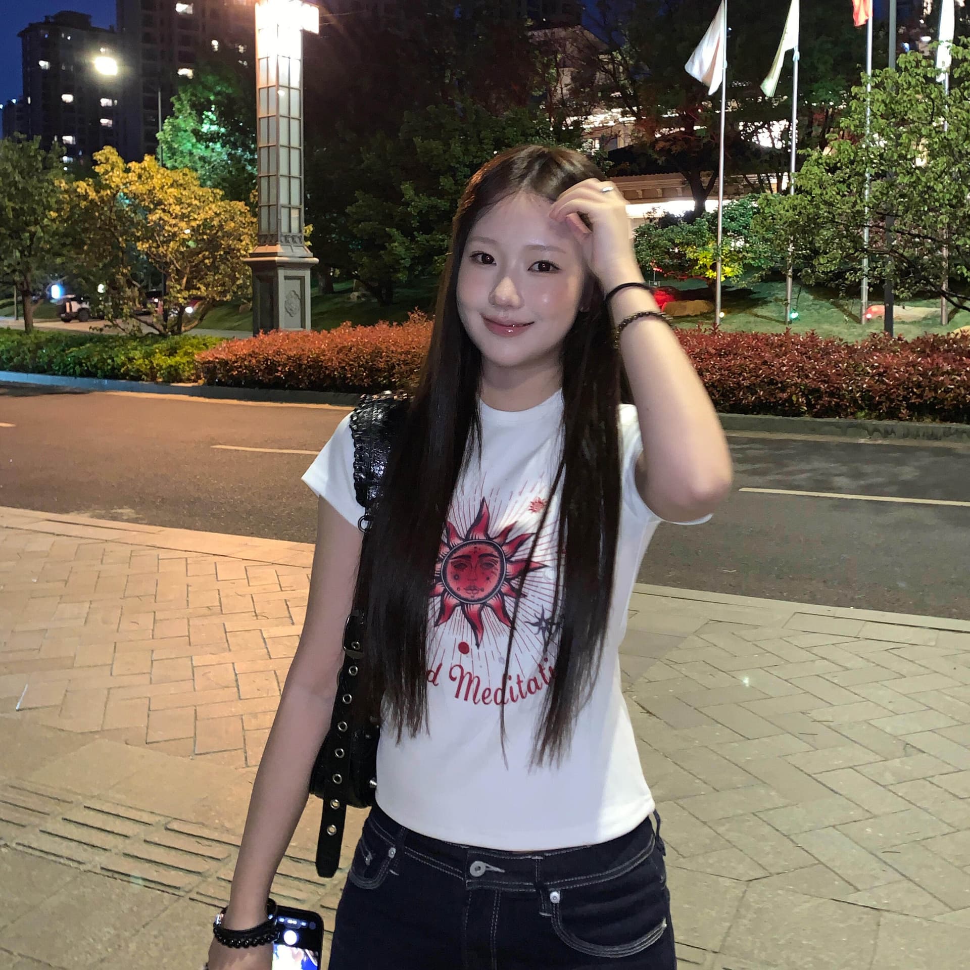 아메리칸 레트로 프린트 긍정적 인 어깨 반팔 티셔츠 여성 2026 여름 새로운 몸매 가꾸기 슬림해 보이는 쇼트 스타일 맨위 이미지 5
