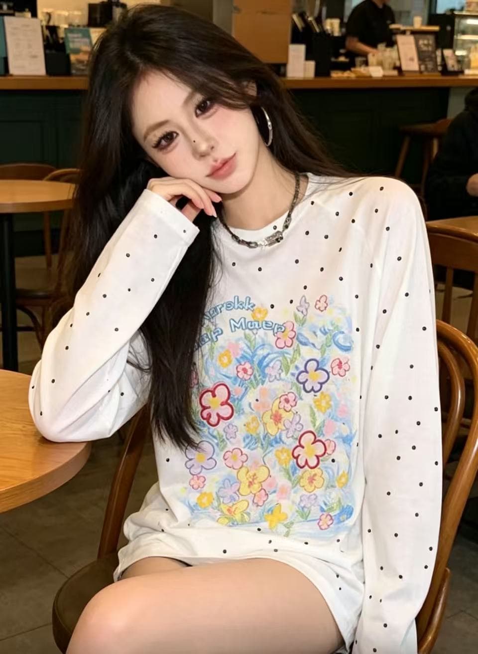 한 부서 패치워크 페인팅 패턴 알파벳 긴팔 자외선 차단 의류 여성 여름 루즈핏 슬림해 보이는 블라우스 다용도 캐주얼 맨위