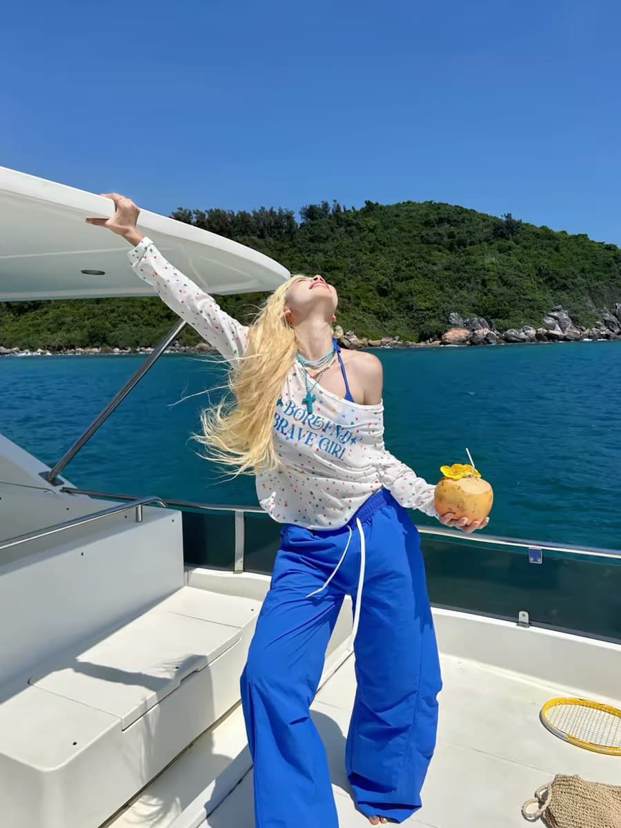 섬 도파민 핫걸 비스듬한 어깨 색상 도트 무늬 긴팔 다용도 느슨함 센스 자외선 차단 블라우스 트렌디 상세 이미지 5